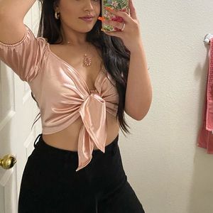 Tie front satin top